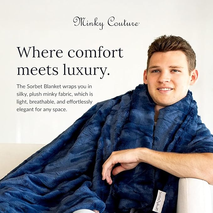 Minky Couture Sorbet Blanket - Ultra-Soft Throw for Silky Smooth Comfort - Premium Decorative Throw Blanket - Midweight, Breathable Fabric - Machine Washable Grande, Navy