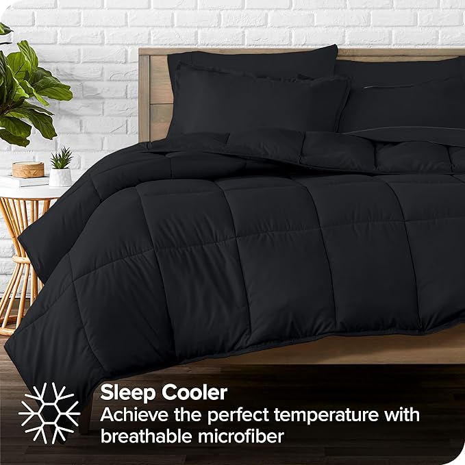 Bare Home Bed-in-A-Bag 7 Piece Comforter & Sheet Set - Full - Goose Down Alternative - Ultra-Soft 1800 Premium - Bedding Set (Full, Black/Black)