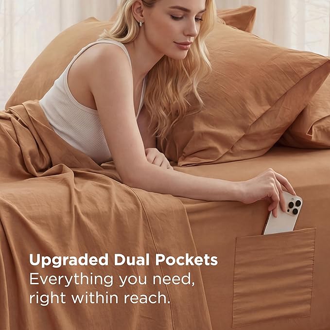 Bedsure Deep Pocket King Sheet Set - 6 Piece, Prewashed Ultra-Soft King Size Sheets Set, Fits Mattresses Up to 18 Inches Thick, Breathable & Secure Fit, Hotel Luxury Bedding, Burnt Orange