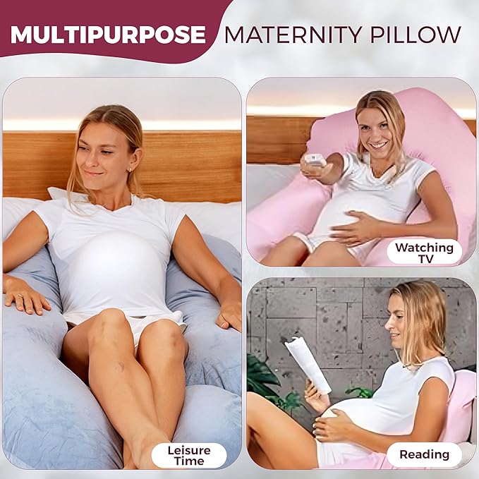 PILLANI Cooling Pregnancy Pillows for Sleeping – 57-Inch Maternity Pillow for Pregnant Women with Removable Washable Cover – Support for Back, Belly, Neck, Legs, & Hips – V C U Shaped Full Body Pillow