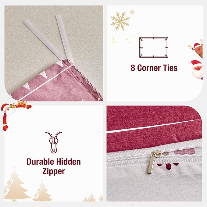 Lekesky Christmas Duvet Cover King Size,3 Pieces Reversible Duvet Cover Set with Snowflake Holiday Bedding Set with Zipper and 8 Corner Ties, 1 Duvet Cover 104x90 inches + 2 Pillowcases