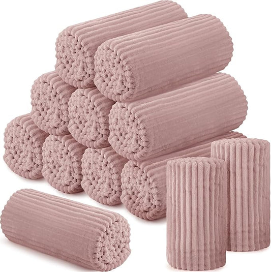 Buryeah 12 Pcs Flannel Throw Blanket Bulk 50 x 60 in Sleepover Blanket Outdoor Wedding Throw Lightweight, Oeko-tex Standard 100 Certified for Sofa Homeless Gifts (Rosewood Pink)