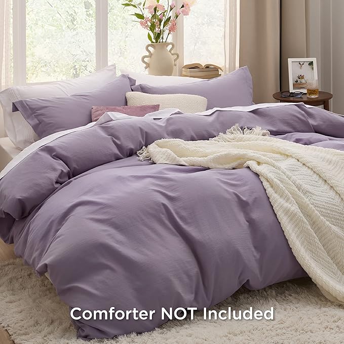 Bedsure Grayish Purple Duvet Cover Full Size - 3 Pieces Prewashed Extra Soft Cotton-Like Polyester Bedding Set, Includes 1 Duvet Cover 80x90 Inches with Zipper Closure & 2 Pillow Shams, No Comforter
