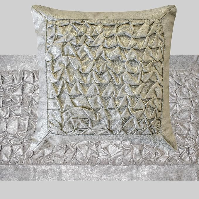The HomeCentric King/Queen/Twin Silver Decorative Bed Runner Queen 74"x18" Bed Runner with One Pillow Cover, Foil, Knotted,Textured Bed Scarf on Jacquard Fabric - Polished Silver