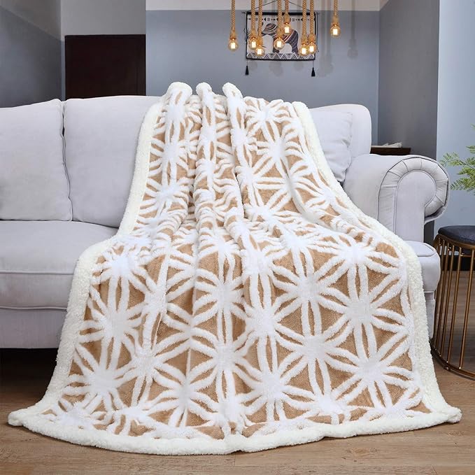 LOMAO Sherpa Fleece Blanket Fuzzy Soft Throw Blanket Dual Sided Blanket for Couch Sofa Bed (Khaki, 60''x80'')