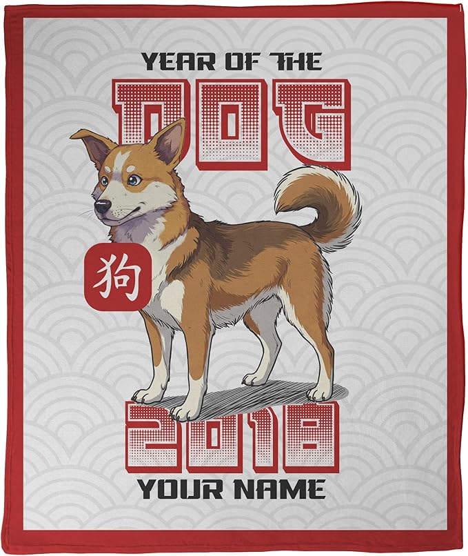 FrameStory - Personalized Chinese Astrology Zodiac Animal Birth Year Blanket, Lunar New Year Chinese New Year Festival, 50x60 Woven Decorative Fringe, Cozy Couch Throw Sofa Blanket; 1-Sided Print
