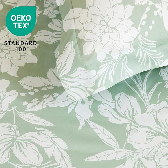 Joiedomi Twin Comforter Set Sage Green, 2 Pieces Floral Twin Bedding Set with 1 Soft Reversible Botanical Flower Comforter and 1 Pillow Sham, Bed in a Bag for All Seasons