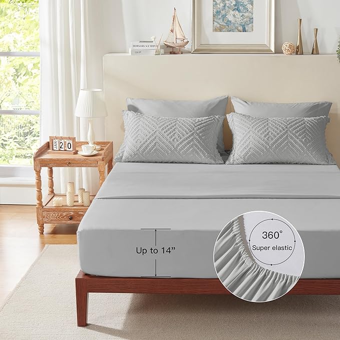 Zzlpp Queen Comforter Set 7 Pieces, Light Grey Tufted Bed in a Bag with Comforter and Sheets,All Season Boho Bedding Sets with Comforter, 2 Pillow Shams, 2 Pillowcases, 1 Flat Sheet, 1 Fitted Sheet
