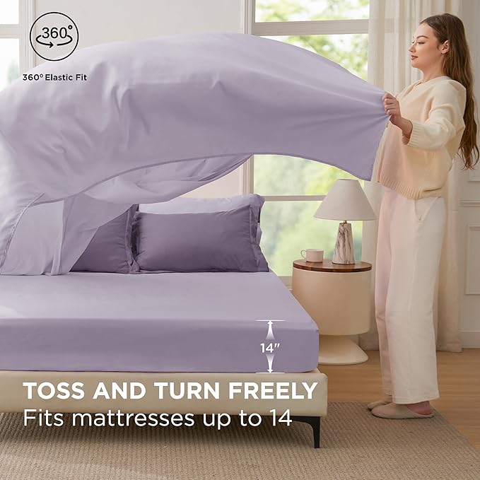 Bedsure Full Size Comforter Set - 7 Pieces Grayish Purple Full Bedding Set for All Seasons, Boho Contrasting Design Bed in a Bag with Comforter, Sheets, Pillowcases & Shams