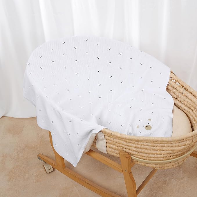 mimixiong Organic Cotton Baby Blanket Neutral Knitted Soft Crib Nursery Swaddling Receiving Blankets for Newborn Baby Boy Girl 40x30 Inch