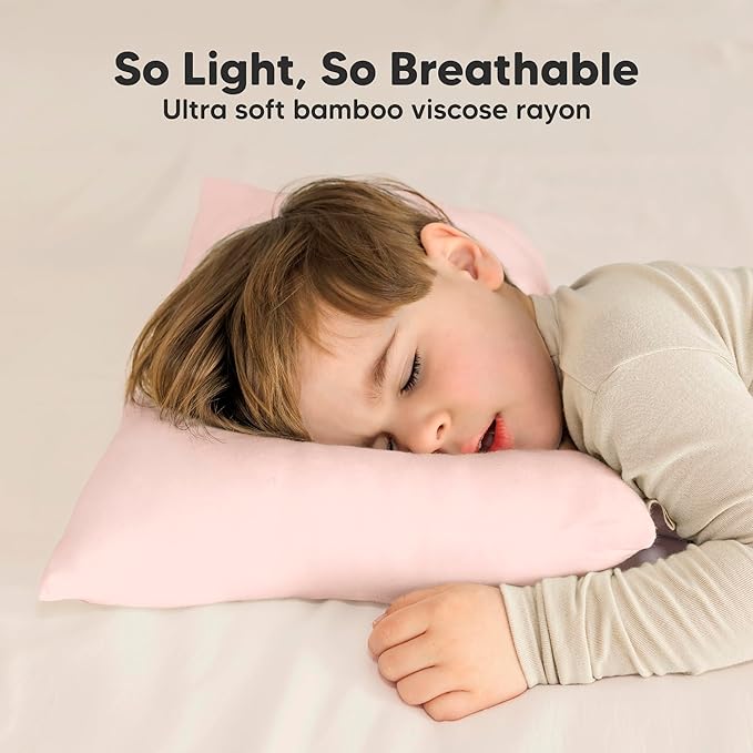 KeaBabies Toddler Pillow with Pillowcase - 13x18 My Little Cuddly Kids Travel Pillows for Sleeping, Nap, Viscose from Bamboo Nursery Pillowcase, Soft & Breathable, Toddler 2-5 Years Old (Mist Pink)