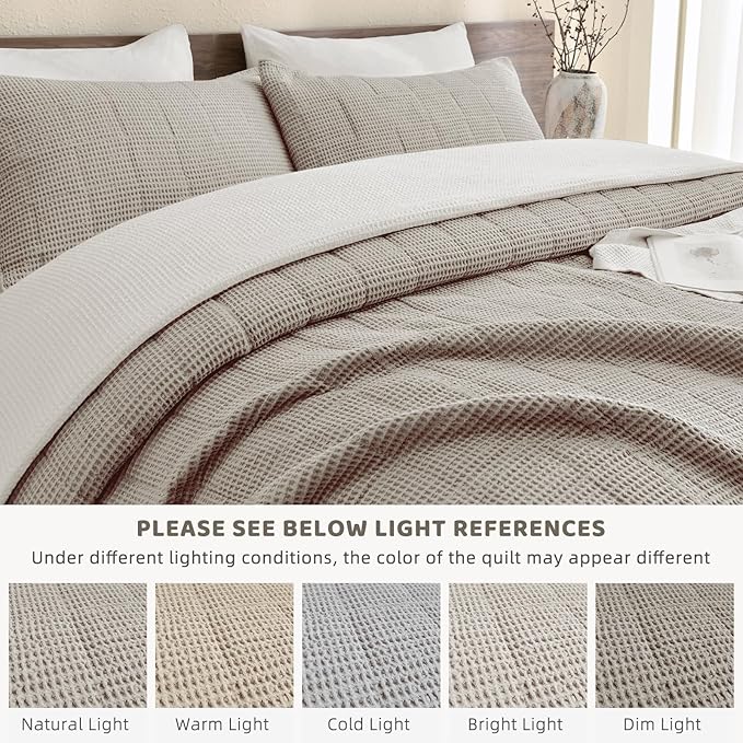 Sanracie Oversized King Bedspread(120"x120"), Cotton Waffle Weave Quilt Set 3Pcs Soft Lightweight Farmhouse Oversized King Quilt Bedding Set,Luxury Bedding Coverlet for All Seasons