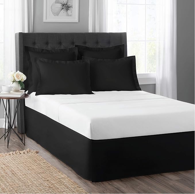 Today's Home Classic Tailored Bed Skirt Dust Ruffle, Cotton Blend Design, 14" Drop Length, Full, Black