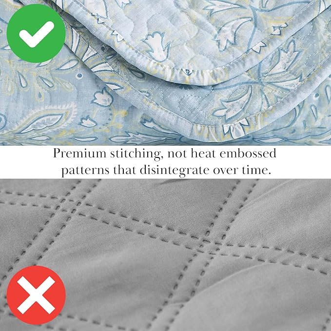 Southshore Fine Living, Inc. Twin XL Comforter Quilt Set, Dorm Bedding Essentials, Stain Resistant, Machine Washable Paisley Boho Bed Spread, Twin XL Quilt Bedspread Set w/Pillow Sham, Blue Paisley