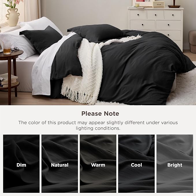 Bedsure Black Duvet Cover Queen Size - 3 Pieces Prewashed Extra Soft Bedding Set, Includes 1 Duvet Cover 90x90 Inches with Zipper Closure & 2 Pillow Shams, Comforter Not Included