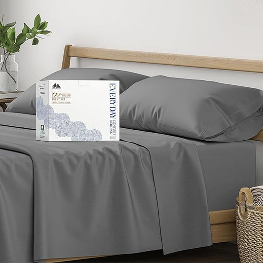 Mayfair Linen 100% Organic Cotton Sheets California King Size - 4 PC Organic Cotton Cal King Size Percale Weave Sheet Set, Soft, Cooling & Crisp, 16" Deep Pocket Hotel Quality Bedding Set - Dark Grey