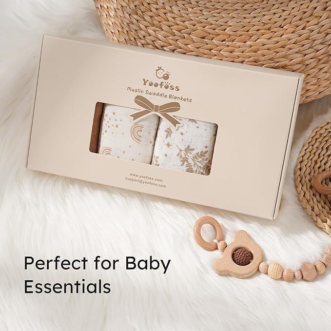 Yoofoss Muslin Swaddle Blankets, Organic Baby Blankets, 47 x 47 Inches Receiving Blanket for Baby Boys and Girls, Baby Essentials for Newborns Soft Breathable