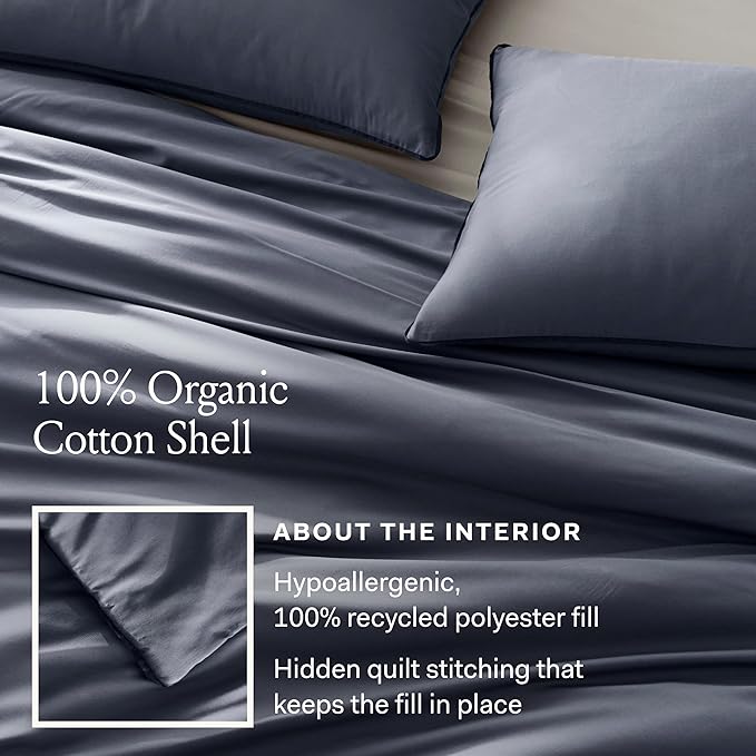 BOLL & BRANCH Signature Comforter Set - King/Cal King, Mist - Duvet Insert and Cover in One Layer - Luxury Organic Cotton, Down Alternative, Hypoallergenic, All-Season - 1 Comforter and 2 Shams