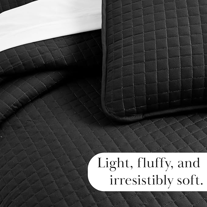 Southshore Fine Living, Inc. Twin XL Quilt Bedding Set, Dorm Room Bedding Essentials, Stain Resistant, Machine Washable Bedspread, XL/Twin Black Quilt Comforter Set/Bedspread with Pillow Sham, Black