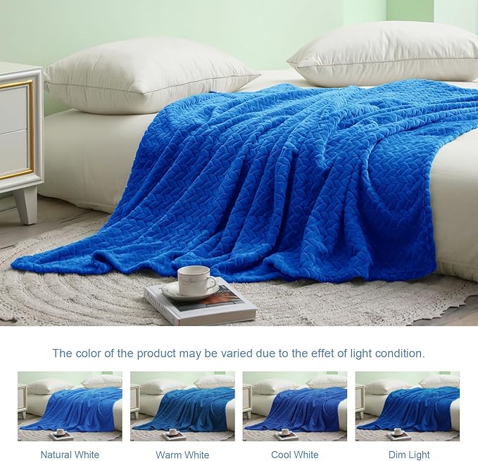 Exclusivo Mezcla Fleece King Size Blanket for Bed, 90x104 Inches Soft Cozy Jacquard Flannel Blankets, Lightweight Fuzzy Plush Warm for Women, Cobalt Blue