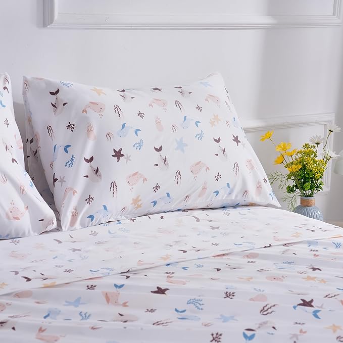 Underwater World Sea Animal Full Sheet Set for Kids - Fish, Whale, Cute and Cozy Bedding - Girls Boys Children - Deep Pocket, Wrinkle Free Soft Bed Sheets - 4PC
