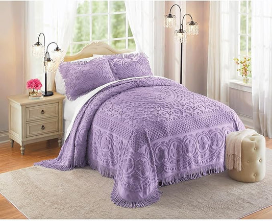 Montgomery Ward Emily Floral Chenille Bedspread, Soft Cotton Comforter, King Size Quilt in Lavender - Luxury Hotel Bedding, King Bedspread (Lavender, King)