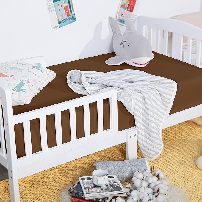 NTBAY 100% Brushed Microfiber Fitted Crib Sheet, Super Soft and Cozy 28x52 Crib Sheet for Standard Crib and Toddler Mattresses, Boys, Girls, Unisex, Brown, 28x52 Inches