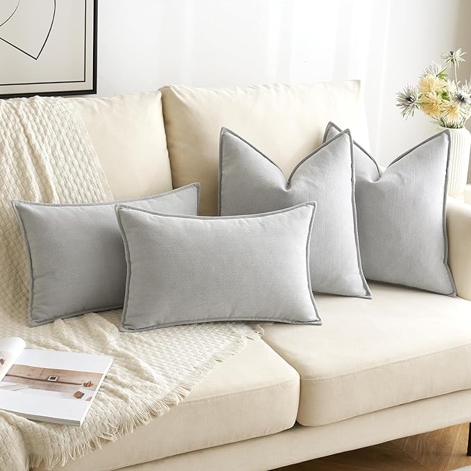 MIULEE Pack of 2 Light Grey Decorative Pillow Covers 20x20 Inch Soft Chenille Luxurious Couch Throw Pillows Farmhouse Cushion Covers with Elegant Design for Sofa Bedroom Living Room Home Decor