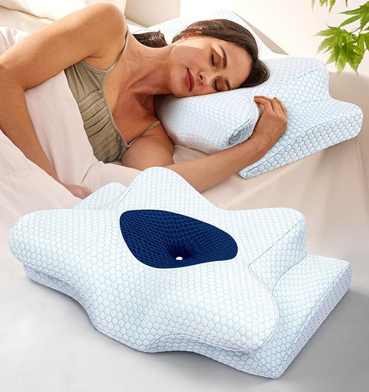 Emircey Clinical-Level Relief Cervical Neck Pillow for Sleeping, Ergonomic for Back Stomach Sleepers, Orthopedic Contour Memory Foam Pillow for Side Sleepers,Cooling Pillow for Neck Relief, Navy Blue