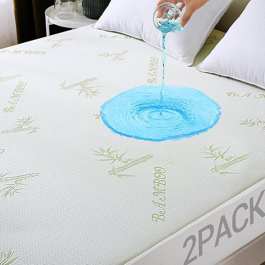 MUXHOMO 2 Pack California King Mattress Protector, 100% Waterproof Mattress Cover Cal King Size Bed, Cooling and Breathable Bed Pad Cover, Deep Pocket 8"-21"