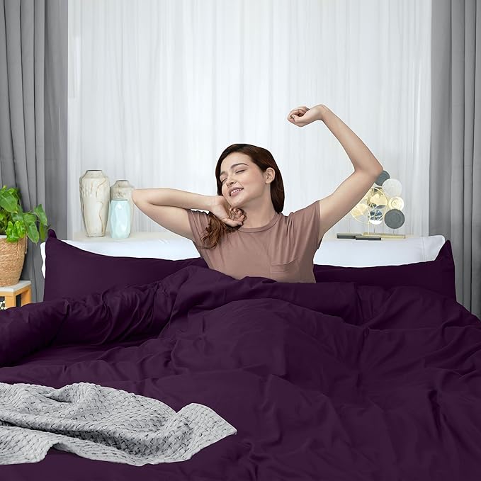 Utopia Bedding Duvet Cover Twin Size - 2 Piece with Zipper Closure - 1 Comforter Cover 68X90 Inches & 1 Pillow Sham 20X26 Inches (Purple) Comforter Not Included