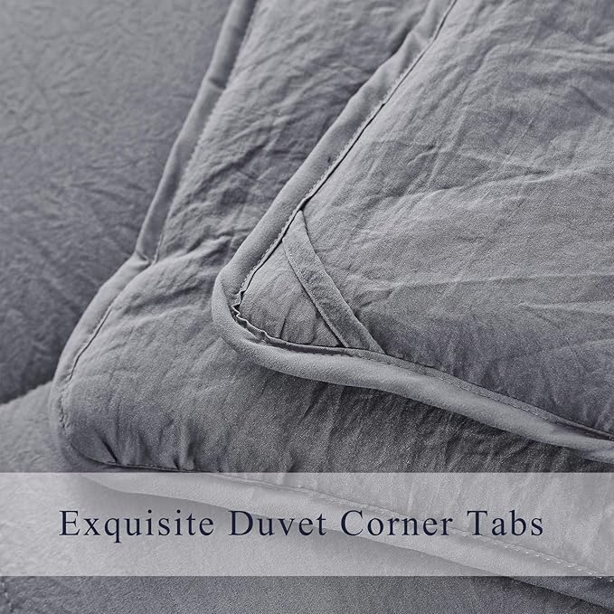 HIG 3pc Prewashed All Season Down Alternative Comforter Duvet Insert - Quilted Comforter with Corner Tabs -Box Stitched -250GSM Fiberfill Chic Farmhouse Style Bedding(Salomon,King,Gray)