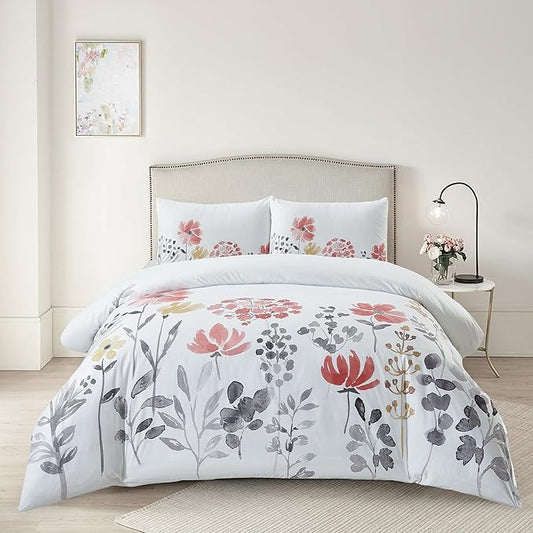 Style Quarters 3pcs Queen Size Microfibre Duvet Cover Set Summer Floral Duvet Cover Queen Include 1 Duvet Cover 90"x90" and 2 Pillowcases 20"x26"（Toile Garden）