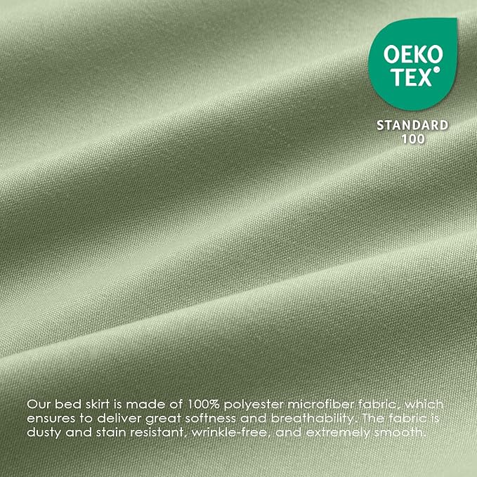 FreshCulture Queen Bed Skirt, Elastic Wrap Around Bed Skirt Queen Size, Bed Skirts for Adjustable Bed, Easy Fit with 18 Inch Drop Length, Hotel Quality Dust Ruffle for Queen Bed (Sage Green)