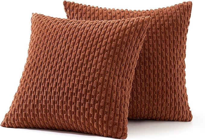 MIULEE Rust Throw Pillow Covers Soft Corduroy Decorative Set of 2 Boho Striped Pillow Covers Pillowcases Farmhouse Home Decor for Couch Bed Sofa Living Room 20x20 Inch
