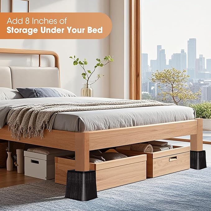 Adjustable Bed Risers,Elevation in 3, 5 or 8 Inch Heavy Duty Risers,Oversized Fit Up to 5.5" Legs, Stackable Bed Raising Blocks for College Dorm Rooms, Couches, Tables, Desks(Set of 4 Riser)