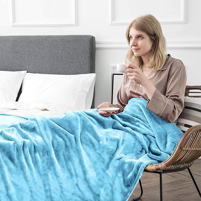 MOONLIGHT20015 Fleece Blanket 2 Pack - Super Soft Fluffy Light Blue Throw Blanket for Sofa and Bed - Warm and Cozy Lightweight 400 GSM Microfiber Bed Throws Blankets, 50x60 Inches (Throw/Travel)