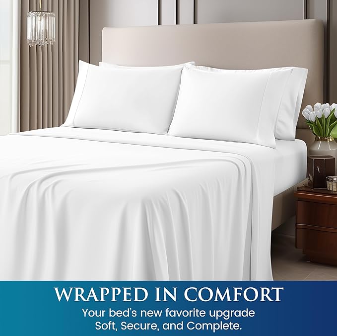 Utopia Bedding Full Size 4 Piece Sheet Set - Brushed Microfiber - Soft Bed Sheets for Full Size Bed - Includes 1 Fitted, 1 Flat, & 2 Pillow Cases - Deep Pocket (White)