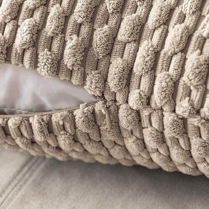 MIULEE Pack of 2 Decorative Throw Pillow Covers 20x20 Inch Soft Boho Striped Textured Corduroy Pillow Covers Modern Farmhouse Home Decor for Couch Bed Sofa Living Room Neutral Light Brown