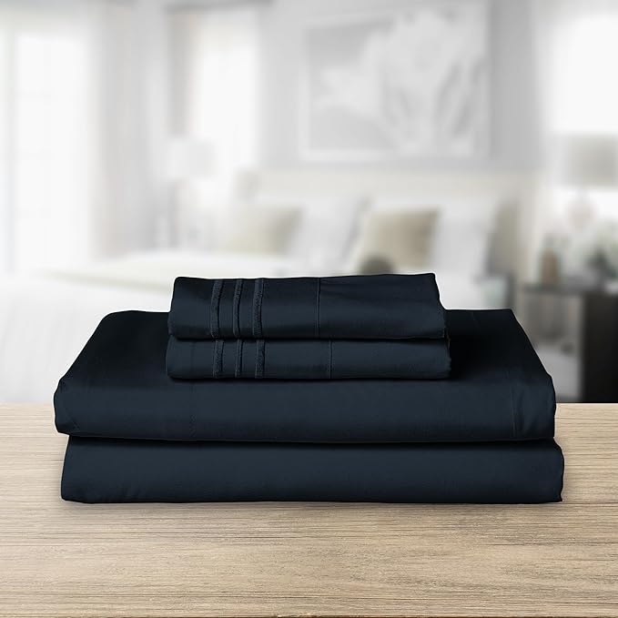 Elegant Comfort 1500 Premier Hotel Quality 4-Piece Bed Sheet Sets, Deep Pockets - Luxurious Wrinkle Free & Fade Resistant, King, Black