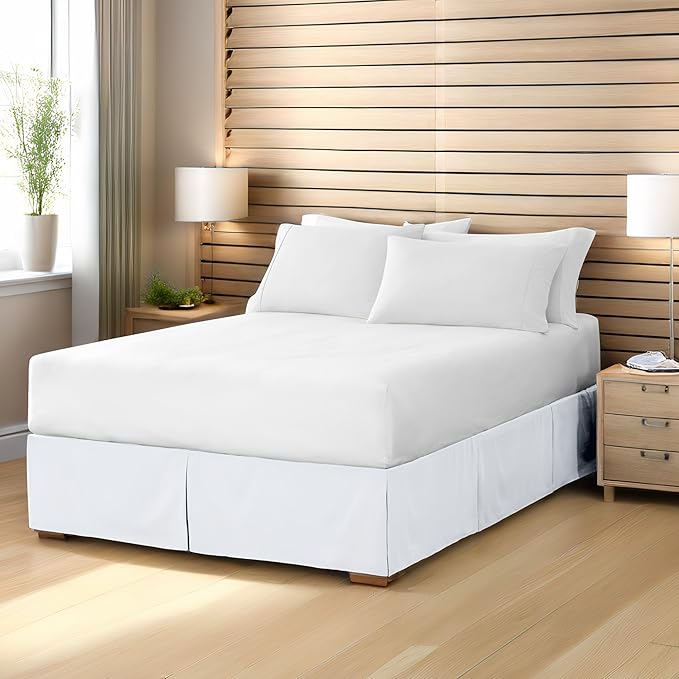 Bare Home Full Bed Skirt - 15-Inch Tailored Drop Easy Fit - Bed Skirt for Beds - Center & Corner Pleats (Full, Cream)