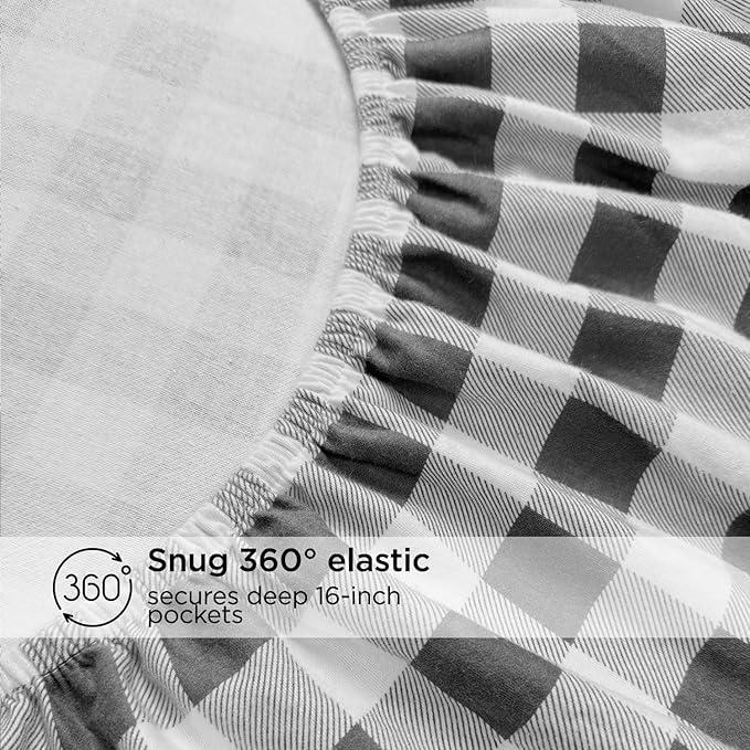 Briarwood Home® Printed Flannel Sheet Set, 100% Natural Cotton, Soft, Warm & Deep Pocket, Advanced Nano-Tech Making it Resistance to Pilling; Brushed 6 Times for Softness (Buffalo Grey, Twin)