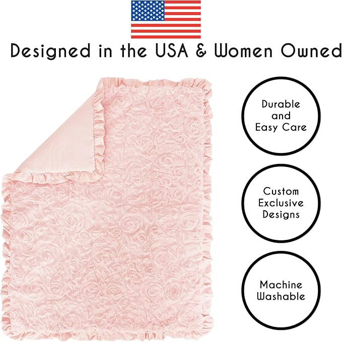 Sweet Jojo Designs 4-Piece Baby Crib Bedding Set (Blush Pink Floral Rose) for Girls, Infants/Nursery incl. Blanket, Fitted Sheet, Skirt, Diaper Stacker (Elegant, Princess, Luxury, Glam, Ruffle Roses)