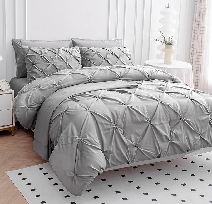 Full Size Bed Sheets Comforter Sets - Bed in a Bag Full Size Bedding Set 7-Piece - Premium Quality Pintuck Stitching - Comforter with Sheets, Pillowcases & Shams - Comfort for Everyday Sleep – Silver | Premium pintuck, Soft breathable, Light comfort, E...