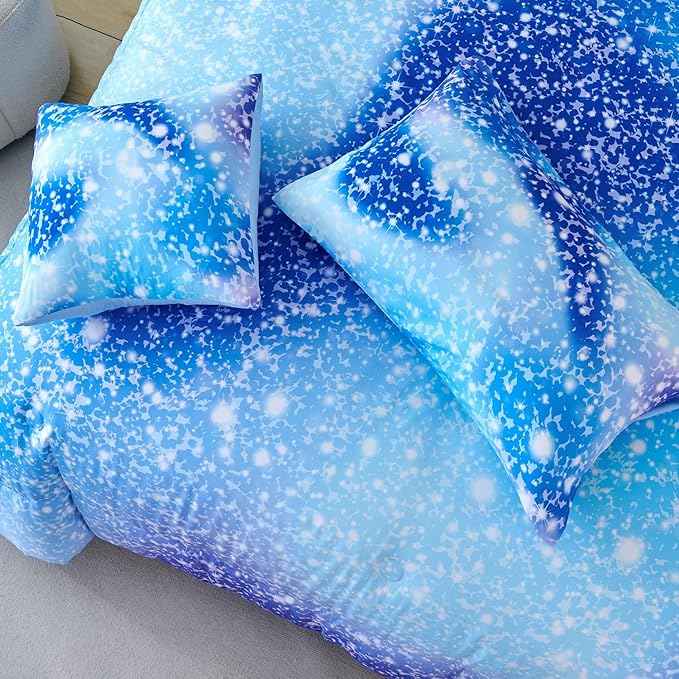 PERFEMET Full Size Comforter Sets for Girls - 6 Pieces Kids Bed in A Bag, Colorful Rainbow Fluffy Bedding Comforter Sheet Set, Tie Dye Glitter Girl Bedroom Bed Set (Blue, Full)