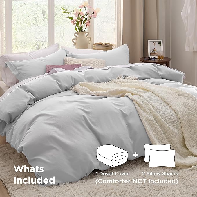 Bedsure Light Grey Oversized King Duvet Cover - 3 Pieces Prewashed Cotton-Like Polyester Extra Soft Bedding Set, Includes 1 Duvet Cover 120x98 Inches with Zipper Closure & 2 Pillow Shams, No Comforter
