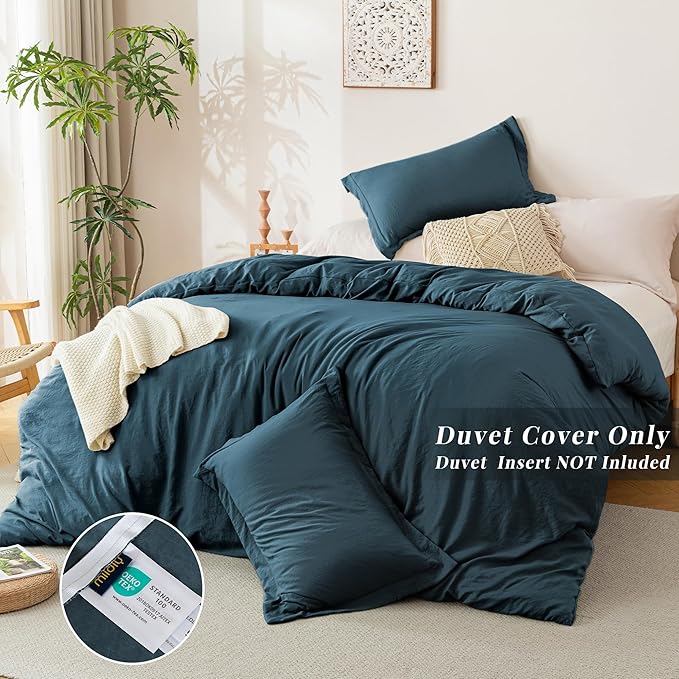 MILDLY Super Soft Duvet Cover 2pcs - 100% Washed Microfiber Peacock Blue Comforter Cover Set with Zipper Closure & Corner Ties (No Comforter)