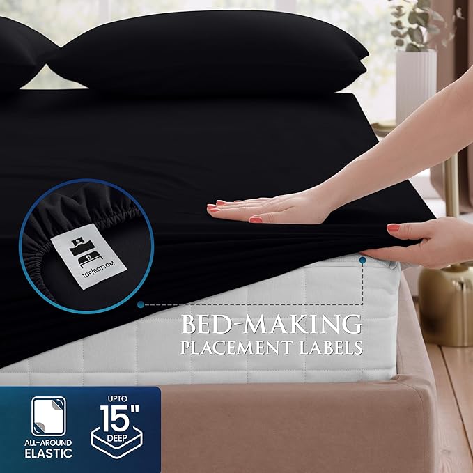 Utopia Bedding King Size 4 Piece Sheet Set - Brushed Microfiber - Soft Bed Sheets for King Size Bed - Includes 1 Fitted, 1 Flat, & 2 Pillow Cases - Deep Pocket (Black)