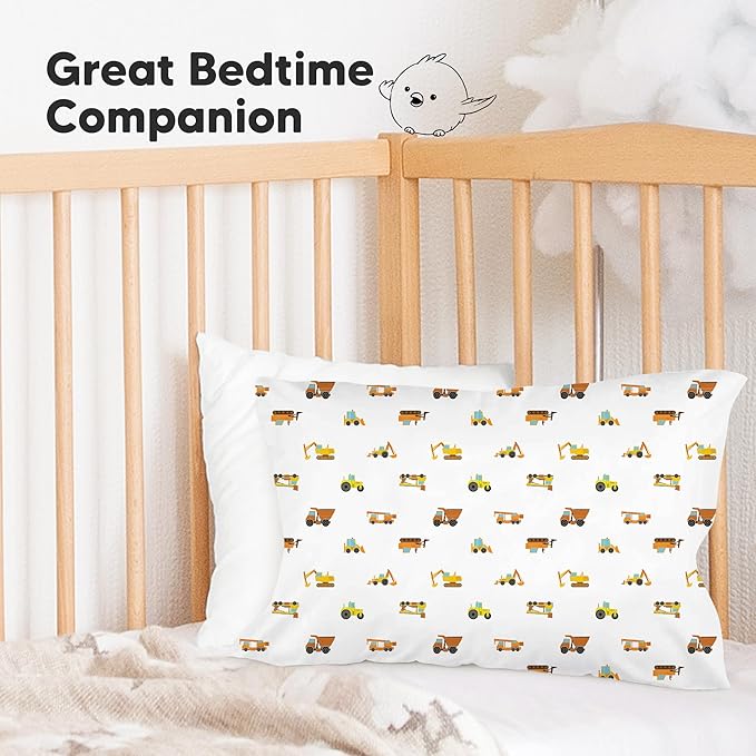 KeaBabies Toddler Pillowcase 13x18 – 2-Pack Organic Cotton Toddler Pillowcase for Kids, Boys, Girls, Soft & Durable Cotton Cover for Miniature Sleepy Pillows,Cute,Pillow Sold Separately (Construction)
