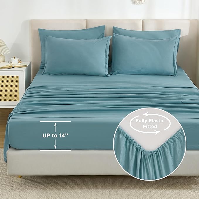 Litanika Queen Comforter Set Grayish Teal - 7 Pieces Bed in a Bag Queen Bedding Comforter Sets, Solid Lightweight Bed Set with Comforter, Sheets, Pillowcases & Shams